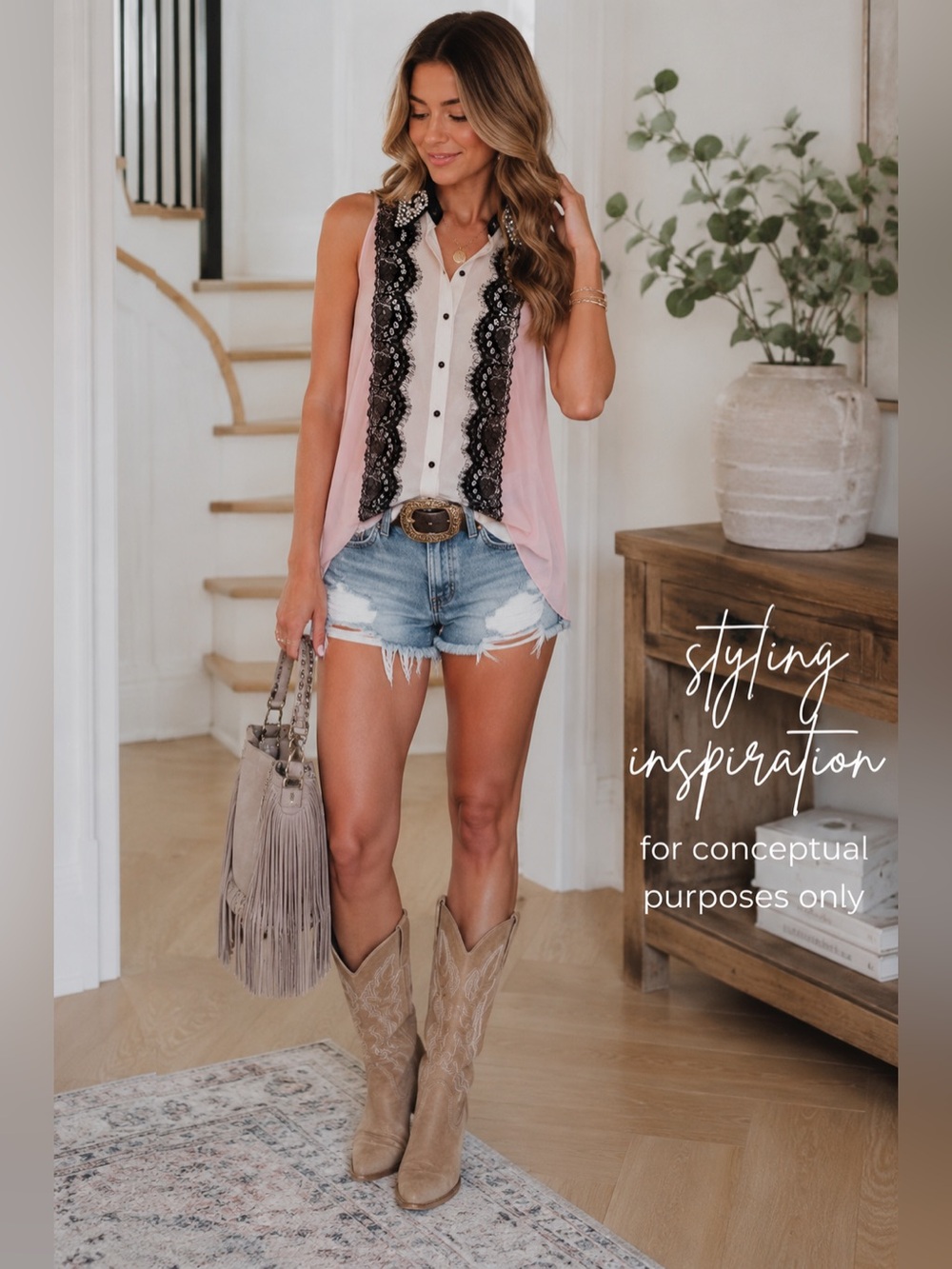 Shirt-BKE Embellished Pink & Black Lace Panel Blouse